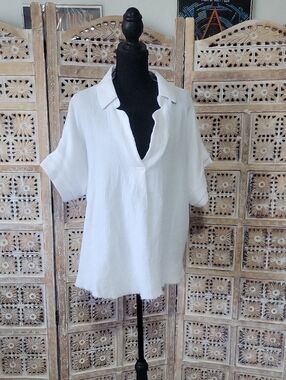 Kaktus White 100% Cotton Lightweight Gauze Top